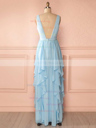 A-line V-neck Chiffon Sashes / Ribbons Floor-length Discounted Bridesmaid Dresses #Milly01012942
