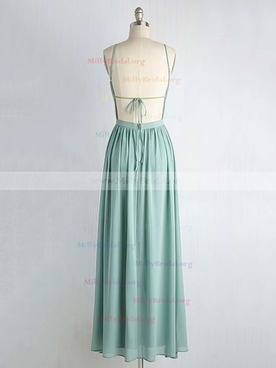 Backless A-line V-neck Ruffles Chiffon Floor-length Simple Bridesmaid Dresses #Milly01012947