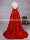 A-line V-neck Satin Sweep Train Ruffles Prom Dresses #Milly020102672
