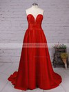 A-line V-neck Satin Sweep Train Ruffles Prom Dresses #Milly020102672
