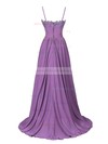 A-line V-neck Sweep Train Chiffon Appliques Lace Prom Dresses #Milly020102675