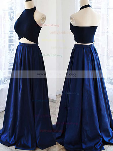 A-line Halter Satin Floor-length Prom Dresses #Milly020102737