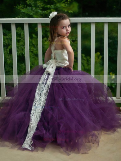 Princess Square Neckline Tulle Floor-length Flower(s) Fashion Flower Girl Dresses #Milly01031906