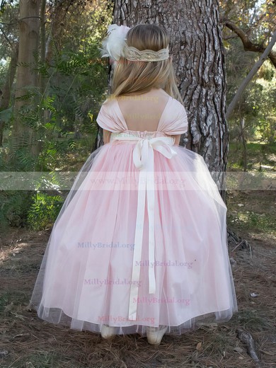 New Princess Sweetheart Tulle Ankle-length Sashes / Ribbons Pink Flower Girl Dresses #Milly01031911