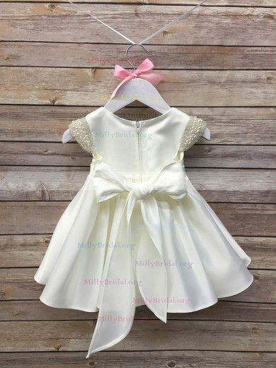 A-line Scoop Neck Satin Ankle-length Bow Pink Newest Flower Girl Dresses #Milly01031912