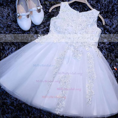 Boutique A-line Scoop Neck Tulle Tea-length Appliques Lace Flower Girl Dresses #Milly01031922