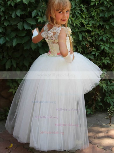 Ball Gown Scoop Neck Tulle Asymmetrical Beading Unique Flower Girl Dresses #Milly01031923