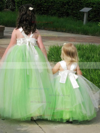 A-line Square Neckline Tulle Floor-length Bow Affordable Flower Girl Dresses #Milly01031927
