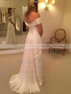 Classy Sheath/Column Off-the-shoulder Chiffon Watteau Train Lace Backless Wedding Dresses #Milly00022548