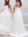 Stunning A-line V-neck Tulle Sweep Train Pleats Backless Wedding Dresses #Milly00022553