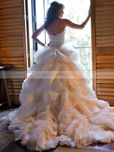 A-line Sweetheart Organza Court Train Appliques Lace Different Wedding Dresses #Milly00022563
