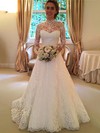 Fashion Open Back A-line High Neck Lace Sweep Train Sashes / Ribbons Long Sleeve Wedding Dresses #Milly00022590