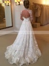 Fashion Open Back A-line High Neck Lace Sweep Train Sashes / Ribbons Long Sleeve Wedding Dresses #Milly00022590