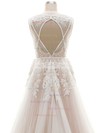 Custom A-line V-neck Tulle Court Train Appliques Lace Open Back Wedding Dresses #Milly00022624