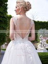 New Style A-line Scoop Neck Tulle Court Train Appliques Lace Backless Wedding Dresses #Milly00022705