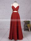 A-line V-neck Silk-like Satin Sweep Train Prom Dresses #Milly020102743