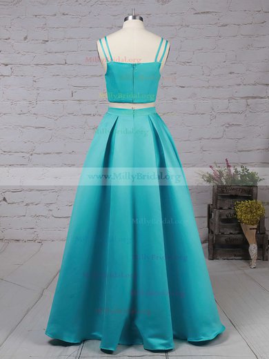 A-line Square Neckline Satin Sweep Train Pockets Prom Dresses #Milly020102754