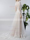 Custom A-line V-neck Tulle Sweep Train Appliques Lace Long Sleeve Wedding Dresses #Milly00022717