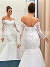 Trumpet/Mermaid Off-the-shoulder Tulle Sweep Train Appliques Lace Long Sleeve Nicest Wedding Dresses #Milly00022735