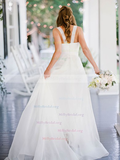 A-line Sweetheart Chiffon Sweep Train Ruffles Beautiful Wedding Dresses #Milly00022752