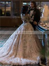 Stunning Princess Scoop Neck Tulle Court Train Beading Long Sleeve Wedding Dresses #Milly00022778