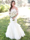 Trumpet/Mermaid Sweetheart Tulle Floor-length Appliques Lace Short Sleeve Backless Perfect Wedding Dresses #Milly00022782