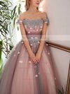 Ball Gown Off-the-shoulder Tulle Floor-length Appliques Lace New Arrival Prom Dresses #Milly020103044