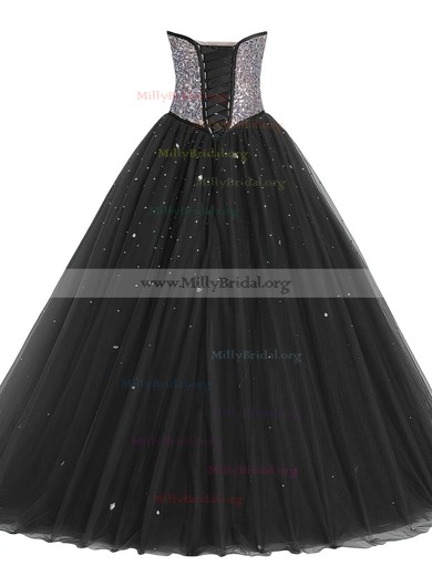 Original Ball Gown Sweetheart Tulle Sequined Floor-length Crystal Detailing Black Prom Dresses #Milly020103058