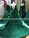 Classic Ball Gown V-neck Tulle Court Train Appliques Lace Long Sleeve Backless Prom Dresses #Milly020103067