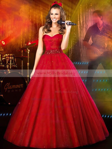 Ball Gown Sweetheart Tulle Sequined Floor-length Beading Fabulous Prom Dresses #Milly020103077