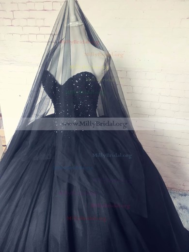Ball Gown Sweetheart Tulle Floor-length Beading Black Elegant Prom Dresses #Milly020103080