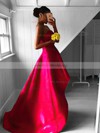 A-line Strapless Satin Asymmetrical Prom Dresses #Milly020103124