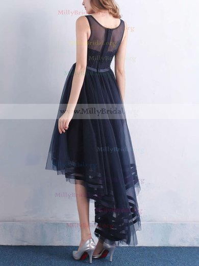 A-line Scoop Neck Tulle Asymmetrical Beading Prom Dresses #Milly020103134