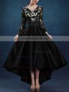 A-line V-neck Satin Asymmetrical Lace Prom Dresses #Milly020103138