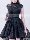 A-line High Neck Lace Asymmetrical Appliques Lace Prom Dresses #Milly020103149