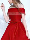 A-line Off-the-shoulder Satin Asymmetrical Sashes / Ribbons Prom Dresses #Milly020103189