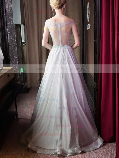 Princess Off-the-shoulder Tulle Floor-length Sashes / Ribbons Prom Dresses #Milly020103230