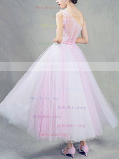Ball Gown One Shoulder Tulle Ankle-length Beading Prom Dresses #Milly020103243