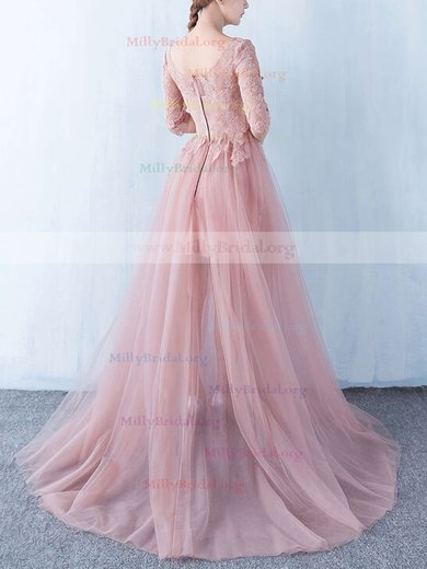 Princess Scoop Neck Tulle Floor-length Appliques Lace Prom Dresses #Milly020103254