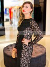 Sexy Sheath/Column Scoop Neck Lace Floor-length Ruffles Black Long Sleeve Plus Size Prom Dresses #Milly020103402
