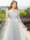 A-line Scoop Neck Lace Tulle Floor-length Appliques Lace Prom Dresses #Milly020103479