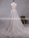 Princess V-neck Tulle Court Train Appliques Lace Prom Dresses #Milly020103499