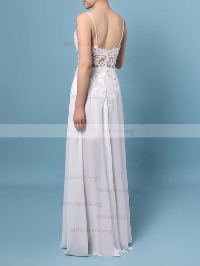 A-line V-neck Chiffon Floor-length Appliques Lace Prom Dresses #Milly020103508
