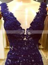Trumpet/Mermaid V-neck Tulle Sweep Train Appliques Lace Prom Dresses #Milly020103519