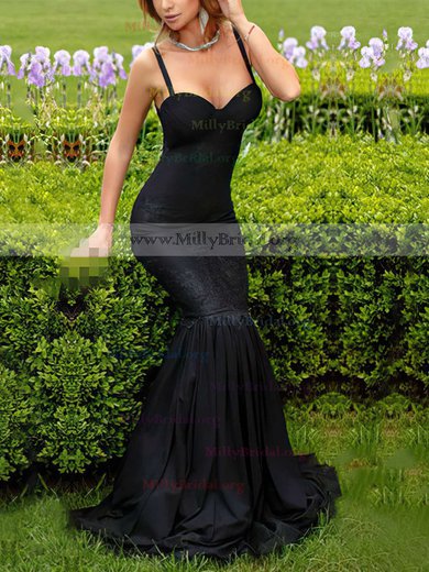 Trumpet/Mermaid Sweetheart Silk-like Satin Floor-length Appliques Lace Prom Dresses #Milly020103550