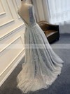 Princess Scoop Neck Lace Tulle Sweep Train Appliques Lace Prom Dresses #Milly020103620