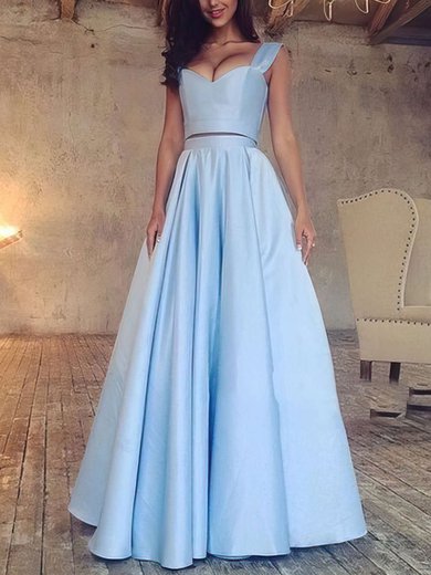 A-line V-neck Satin Floor-length Prom Dresses #Milly020103649