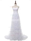 A-line Sweetheart Lace Chiffon Sweep Train Appliques Lace Affordable Wedding Dresses #Milly00022813