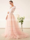 Princess V-neck Tulle Sweep Train Appliques Lace 3/4 Sleeve Pretty Wedding Dresses #Milly00022828