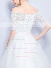 Sweet Ball Gown Off-the-shoulder Tulle Floor-length Appliques Lace 1/2 Sleeve Wedding Dresses #Milly00022873